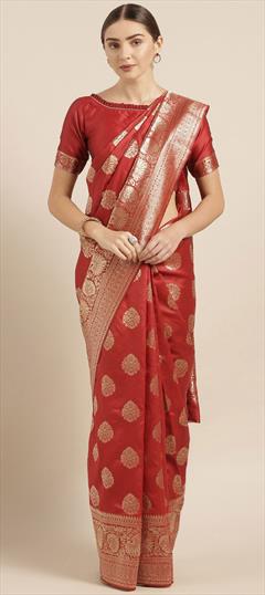Traditional Red and Maroon color Saree in Art Silk, Silk fabric with South Weaving work : 1671491