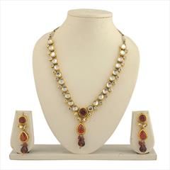 Red and Maroon color Necklace in Copper studded with Kundan & Gold Rodium Polish : 1671578