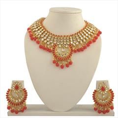 Red and Maroon color Necklace in Copper studded with Kundan & Gold Rodium Polish : 1671604