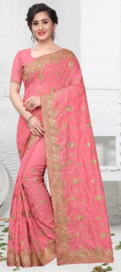 Traditional Pink and Majenta color Saree in Art Silk, Silk fabric with South Embroidered, Stone, Thread, Zari work : 1671611