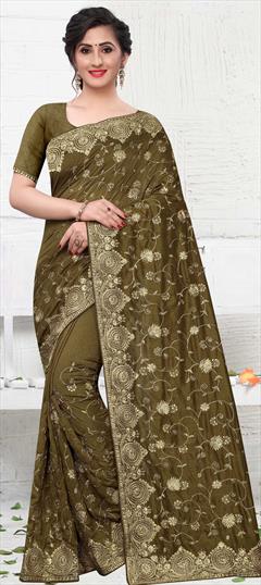 Traditional Green color Saree in Art Silk, Silk fabric with South Embroidered, Stone, Thread, Zari work : 1671616