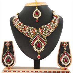 Green, Red and Maroon color Necklace in Copper, Metal Alloy studded with CZ Diamond & Gold Rodium Polish : 1671708