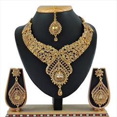 Gold color Necklace in Copper, Metal Alloy studded with CZ Diamond & Gold Rodium Polish : 1671715