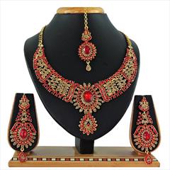 Red and Maroon color Necklace in Copper, Metal Alloy studded with Cubic Zirconia & Gold Rodium Polish : 1672122