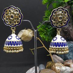 Blue color Earrings in Metal Alloy studded with Pearl & Gold Rodium Polish : 1672194