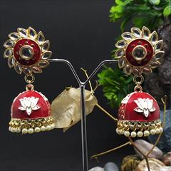 Red and Maroon color Earrings in Metal Alloy studded with Pearl & Gold Rodium Polish : 1672195
