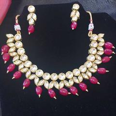 Pink and Majenta color Necklace in Metal Alloy studded with Kundan & Gold Rodium Polish : 1672250