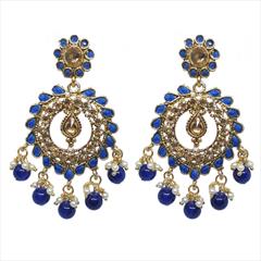 Blue color Earrings in Brass studded with Pearl & Gold Rodium Polish : 1672625
