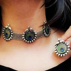 Oxidized Silver color Necklace in Metal Alloy studded with Artificial & Silver Rodium Polish : 1672797