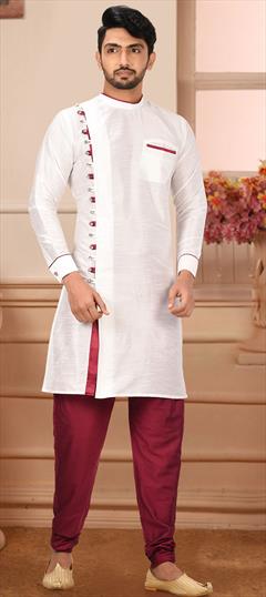 White and Off White color Kurta Pyjamas in Art Silk fabric with Thread work : 1672993