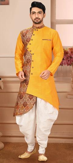 Yellow color IndoWestern Dress in Art Silk fabric with Printed work : 1673026