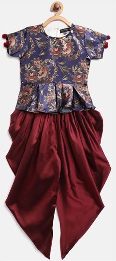 Blue, Red and Maroon color Girls Top with Bottom in Art Silk fabric with Floral, Printed work : 1673128