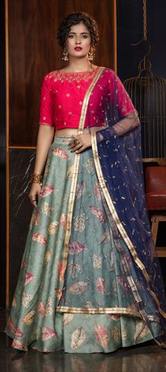 Festive, Reception Green color Lehenga in Rayon fabric with A Line Printed work : 1673362