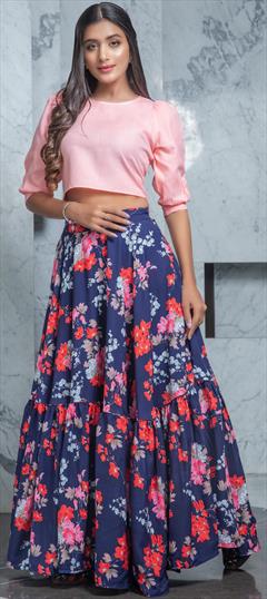 Party Wear Pink and Majenta color Tunic with Bottom in Cotton fabric with Printed work : 1673396