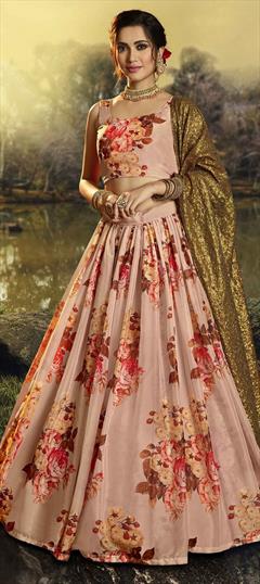 Festive, Reception Pink and Majenta color Lehenga in Organza Silk fabric with A Line Floral, Printed, Sequence work : 1673410