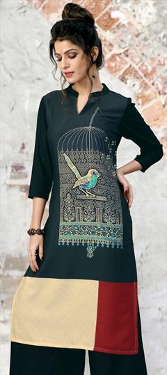 Casual Green color Kurti in Poly cotton fabric with Long Sleeve, Straight Printed work : 1673921