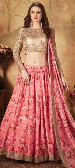 Festive, Reception Pink and Majenta color Lehenga in Organza Silk fabric with A Line Digital Print, Embroidered, Floral, Sequence, Thread, Zari work : 1674897