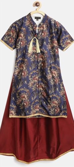 Blue, Red and Maroon color Girls Top with Bottom in Art Silk fabric with Floral, Printed work : 1674943