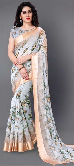 Casual, Traditional Black and Grey color Saree in Cotton fabric with South Floral, Printed work : 1675631