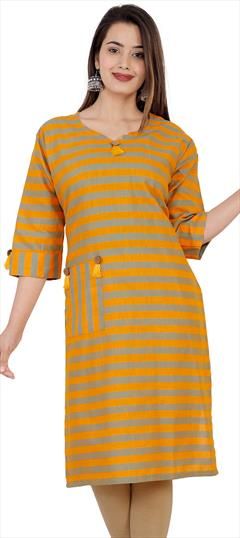 Casual Black and Grey, Yellow color Kurti in Cotton fabric with Long Sleeve, Straight Printed work : 1676533