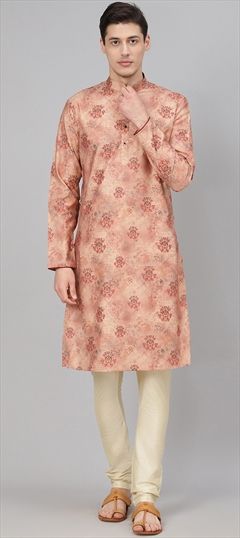 Beige and Brown, Pink and Majenta color Kurta Pyjamas in Blended Cotton fabric with Straight Floral, Printed work : 1676710
