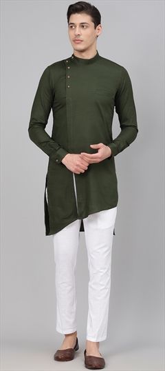 Green, White and Off White color Kurta Pyjamas in Blended Cotton fabric with Thread work : 1676741