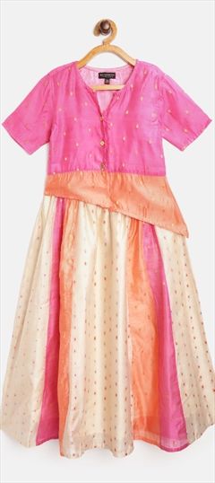Multicolor, Pink and Majenta color Girls Top with Bottom in Chanderi Silk fabric with Thread, Weaving work : 1676857