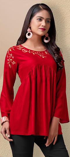 Casual Red and Maroon color Tops and Shirts in Rayon fabric with Embroidered, Thread work : 1677098