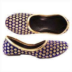 Blue color Women Shoes in Jute fabric with Embroidered, Sequence, Thread work : 1678113