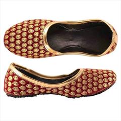 Red and Maroon color Women Shoes in Jute fabric with Embroidered, Sequence, Thread work : 1678114