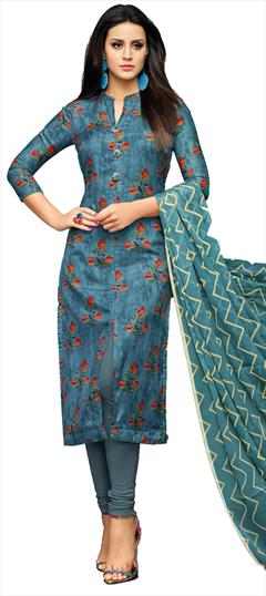 Casual Blue color Salwar Kameez in Cotton fabric with Churidar Printed work : 1678521