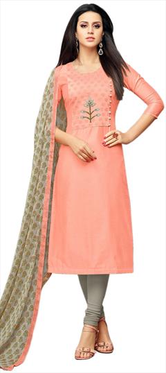 Casual Pink and Majenta color Salwar Kameez in Cotton fabric with Churidar Embroidered, Thread work : 1678523