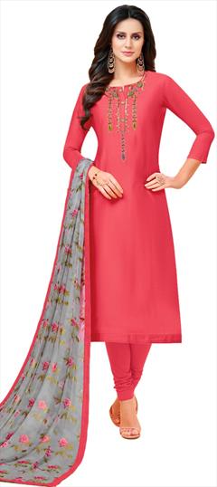 Casual Pink and Majenta color Salwar Kameez in Cotton fabric with Churidar Embroidered, Thread work : 1678542