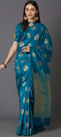 Traditional Blue color Saree in Art Silk, Silk fabric with South Weaving work : 1678919