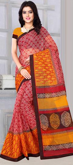 Casual, Traditional Red and Maroon, Yellow color Saree in Kota Silk, Silk fabric with South Printed work : 1678940