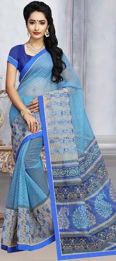 Casual, Traditional Blue color Saree in Kota Silk, Silk fabric with South Printed work : 1678949