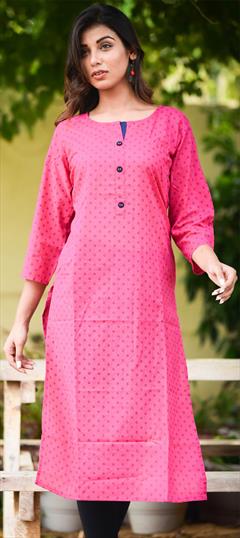 Casual Pink and Majenta color Kurti in Cotton fabric with Long Sleeve, Straight Printed work : 1679198