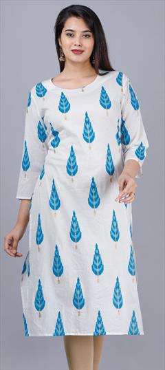 Casual White and Off White color Kurti in Cotton fabric with Long Sleeve, Straight Printed work : 1679201