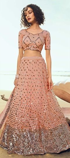 Festive, Wedding Pink and Majenta color Lehenga in Net fabric with A Line Sequence work : 1679292