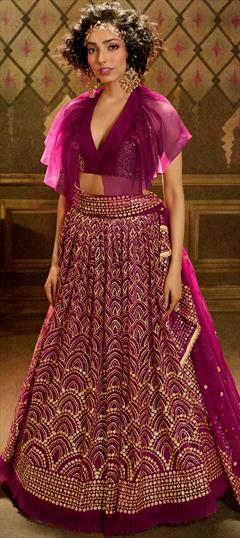 Festive, Wedding Pink and Majenta color Lehenga in Net fabric with A Line Sequence work : 1679296