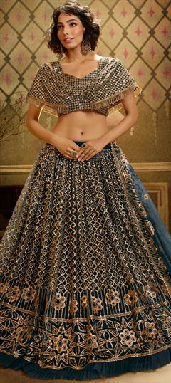 Festive, Wedding Blue color Lehenga in Net fabric with A Line Sequence work : 1679297