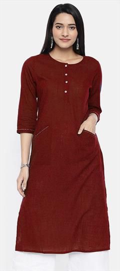 Casual Red and Maroon color Kurti in Rayon fabric with Long Sleeve, Straight Thread work : 1679421