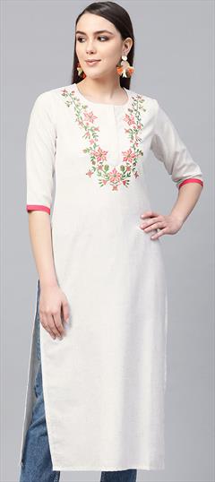 Casual White and Off White color Kurti in Rayon fabric with Long Sleeve, Straight Fancy Work work : 1679500