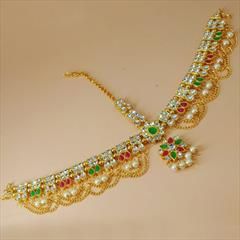 Multicolor color Mang Tikka in Metal Alloy studded with CZ Diamond, Pearl & Gold Rodium Polish : 1679687