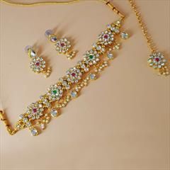 White and Off White color Necklace in Metal Alloy studded with CZ Diamond, Pearl & Gold Rodium Polish : 1679704