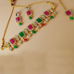 Multicolor color Necklace in Metal Alloy studded with CZ Diamond, Pearl & Gold Rodium Polish : 1679878