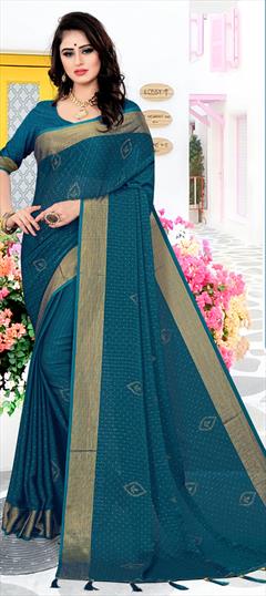 Traditional Blue color Saree in Art Silk, Silk fabric with South Stone work : 1679922