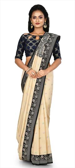 Traditional Beige and Brown color Saree in Banarasi Silk, Silk fabric with South Weaving work : 1680352