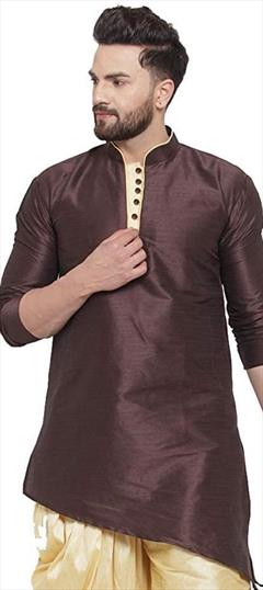 Beige and Brown color Kurta in Dupion Silk fabric with Thread work : 1680443