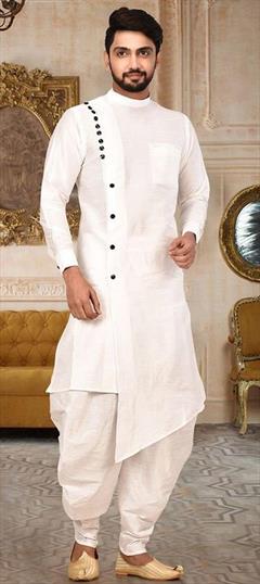 White and Off White color Dhoti Kurta in Dupion Silk fabric with Thread work : 1681298